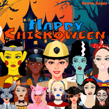 a poster that says happy chickoween with a bunch of women