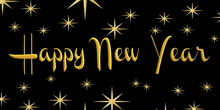 a black background with gold stars and the words happy new year written in gold