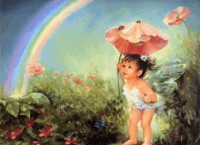 a painting of a little girl with a flower on her head