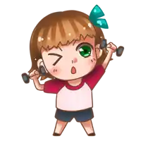 a cartoon girl is lifting dumbbells and making a funny face