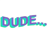 a purple and green logo that says dude on a white background