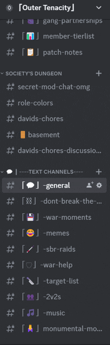 a screen shot of the outer tenacity discord channel