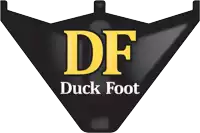 a logo for df duck foot with a black triangle