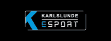 a logo for karlslunde esport with a blue k on a black background