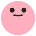 a pink smiley face with black eyes and a black mouth .