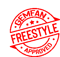 a red stamp with the words gemfan freestyle approved inside