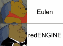 a cartoon of winnie the pooh wearing a tuxedo with the words eulen and redengine below him .