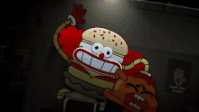 a cartoon of a hamburger with a clown face