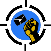 a yellow fist is holding an envelope in a target