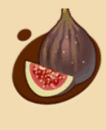 a cartoon drawing of a fig with a slice cut out of it