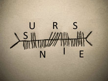 a drawing of a fish skeleton with the words urs nie written on it