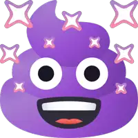 a purple poop with stars around it and a smile on its face