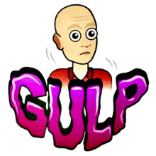 a cartoon of a bald man with the word gulp written on his chest