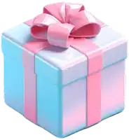 a blue gift box with a pink ribbon and bow