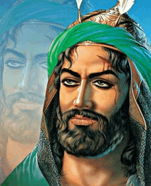 a painting of a man with a beard wearing a green turban .