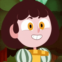 a close up of a cartoon character with a big smile