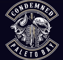 a logo for condemned paleto bay has two skulls and chains