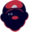 a black and red cartoon character with a red hat and a smiley face .