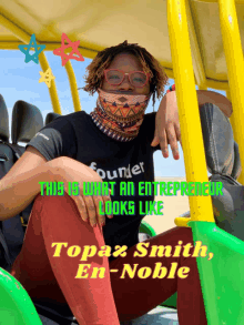 a poster for topaz smith en-noble shows a woman wearing a bandana and glasses