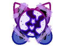 a drawing of a cat 's head with a purple circle in the middle