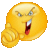 an angry smiley face is giving a thumbs up with its fist .