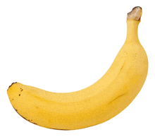 a banana with a white background and a few brown spots