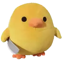 a stuffed yellow chick with a white tag on it