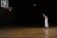 a basketball player is about to shoot the ball