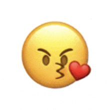 an angry emoji is blowing a kiss with a red heart in its mouth .