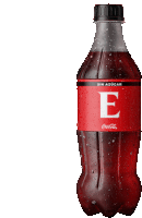 a red bottle of coca cola with the letter e on it