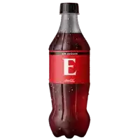 a red bottle of coca cola with the letter e on it