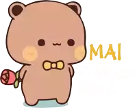 a cartoon bear is holding a rose and the word mai is on the bottom