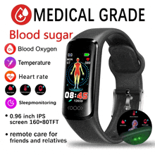 a medical grade smart watch displays blood sugar and heart rate