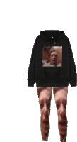 a black hoodie with a picture of a man on the front