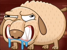 a cartoon of a dog with its mouth open and tears coming out of its mouth