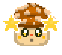 a pixel art illustration of a mushroom with a surprised look on its face