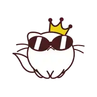 a white cat wearing sunglasses and a crown