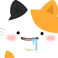 a calico cat with a tear coming out of its mouth