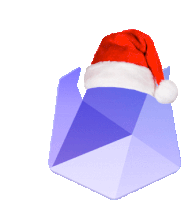 a santa hat is sitting on top of a blue box