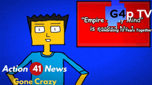 a cartoon of a man standing in front of a screen that says action 41 news