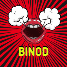 a comic style illustration of a woman 's mouth with two speech bubbles coming out of it and the word binod in green