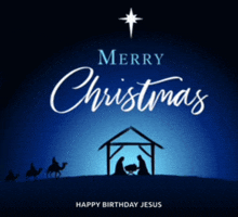 a christmas card with a nativity scene and the words merry christmas happy birthday jesus