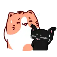 a cartoon drawing of a cat and a black cat looking at each other