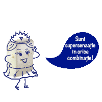 a blue speech bubble with sunt supersenzatie in orice combinatie on it