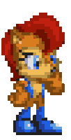 a pixel art drawing of a cartoon character with red hair