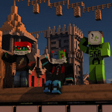 a group of minecraft characters with one wearing a shirt that says ' def ska '