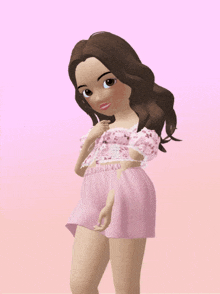 a cartoon girl with brown hair is wearing a pink dress