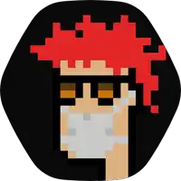 a pixel art of a person with red hair wearing sunglasses