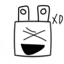 a black and white drawing of a cartoon character with a smiley face and the words xd written below it .