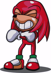 a cartoon drawing of knuckles the echidna with a big smile on his face